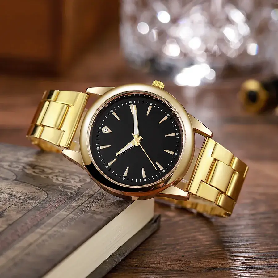 Gold Watch for Men with Black Dial & Alloy Belt - Image 5