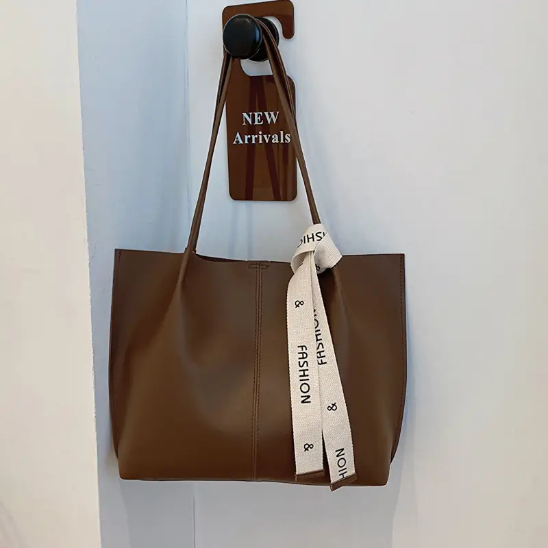 Soft Leather Large Capacity Shoulder Tote Bag Black White - Image 2