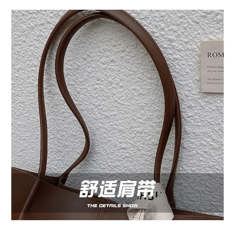 Soft Leather Large Capacity Shoulder Tote Bag Black White — feature 5