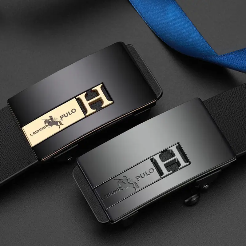 Men's Black Leather Belt with Automatic Buckle - Image 5