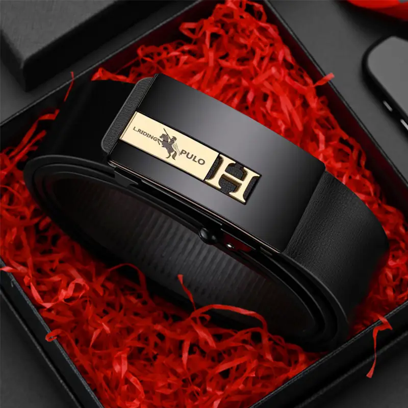 Men's Black Leather Belt with Automatic Buckle - Image 6