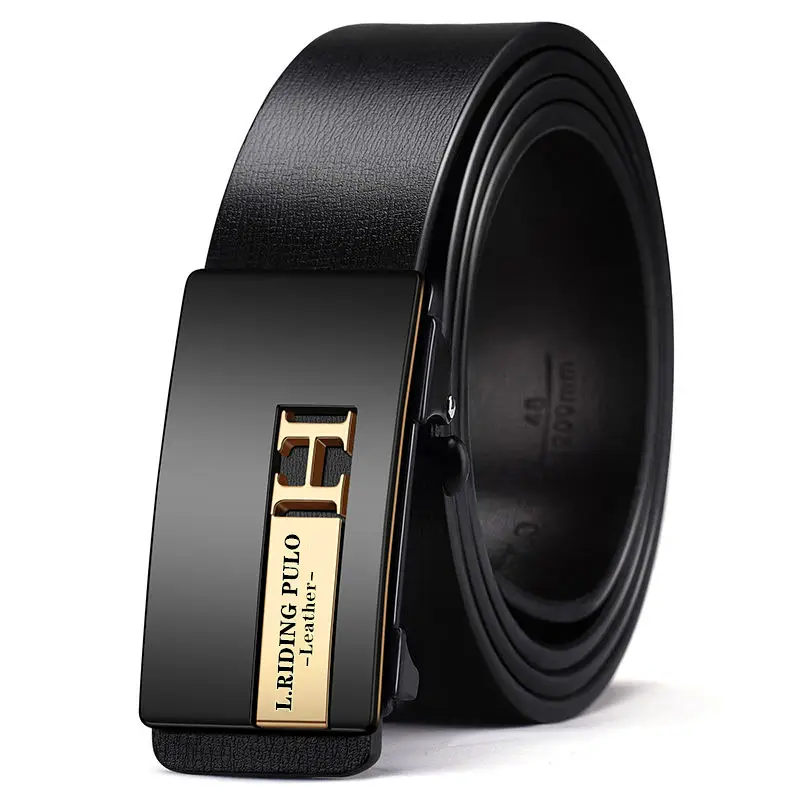 Men's Black Leather Belt with Automatic Buckle
