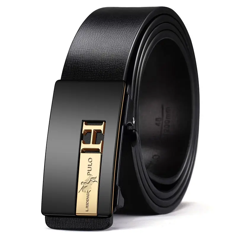 Men's Black Leather Belt with Automatic Buckle - Image 2