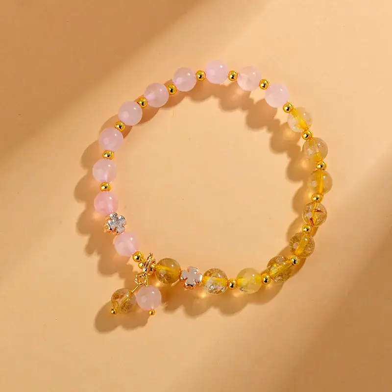 C372 Pink Crystal Yellow Hair Crystal Bracelet