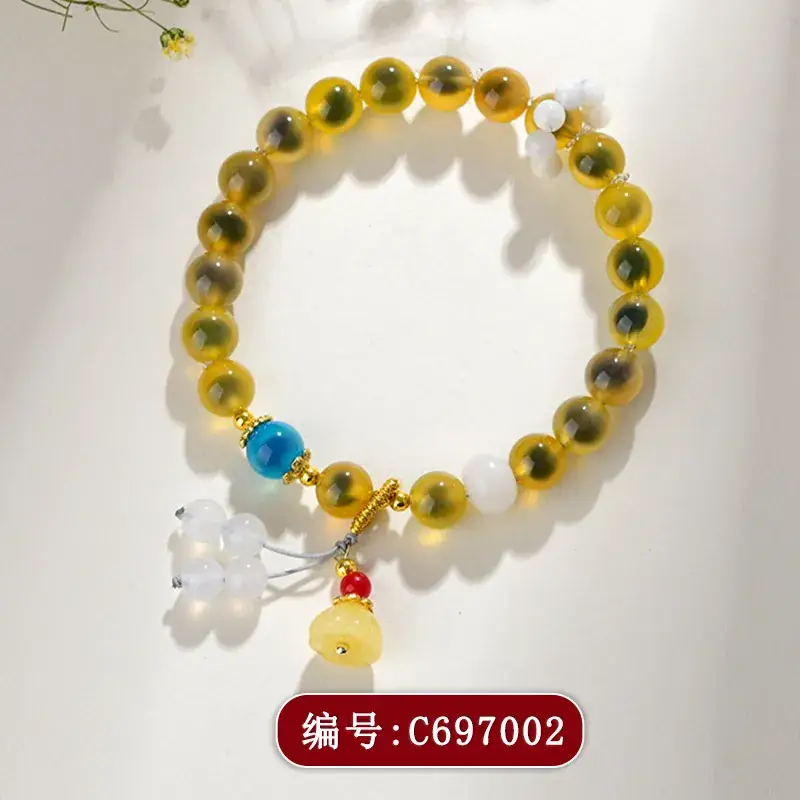 C697 Yellow Sugar Heart Agate Lotus Bracelet