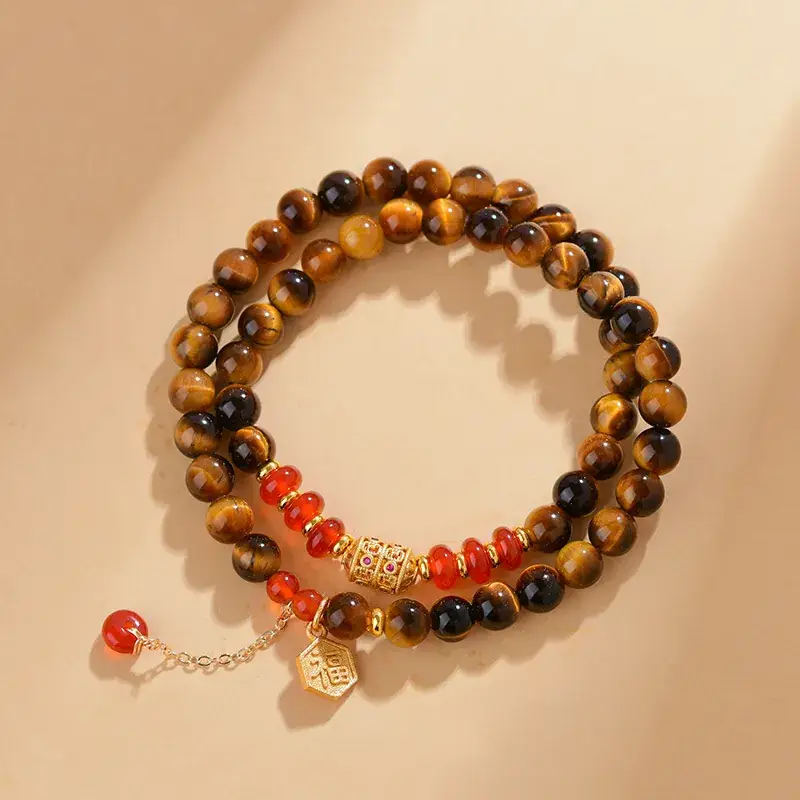 Z509 tiger eye stone red agate double circle bracelet safe buckle pendant