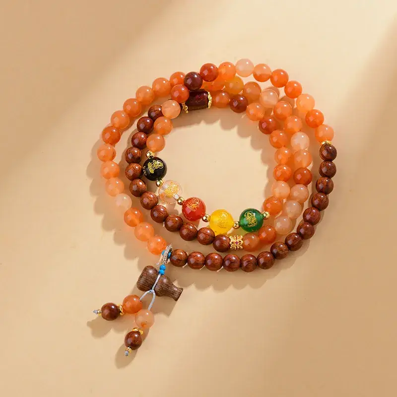 Z504 Gold Silk Jade Rosewood Three Circle Bracelet Five Way God of Wealth
