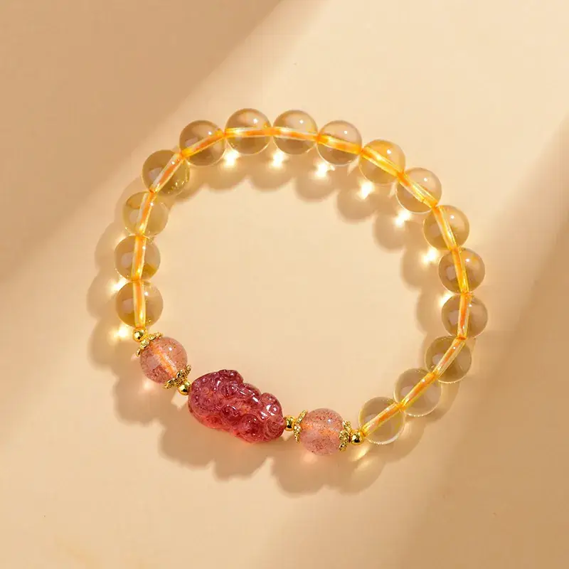 C279 Citrine Bracelet Strawberry Crystal Pixiu