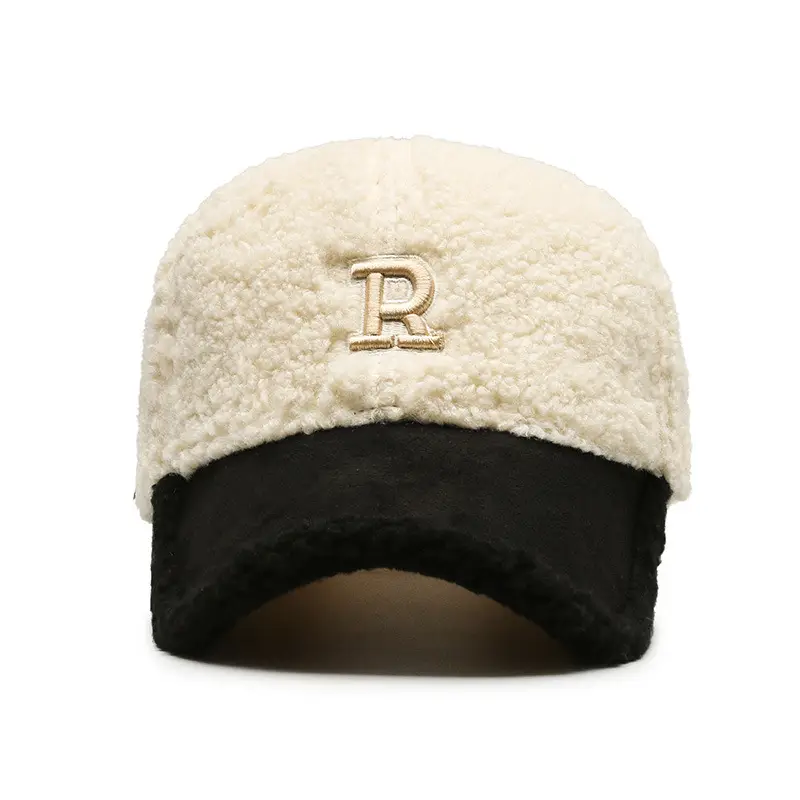 Lamb Wool R Cap Teddy Velvet Warm Baseball Cap