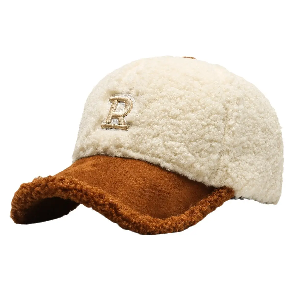 Lamb Wool R Cap Teddy Velvet Warm Baseball Cap