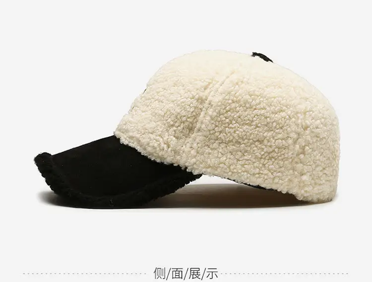 Lamb Wool R Cap Teddy Velvet Warm Baseball Cap — feature 11