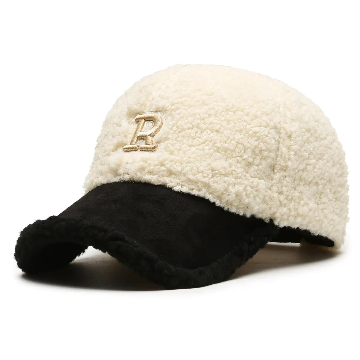 Lamb Wool R Cap Teddy Velvet Warm Baseball Cap