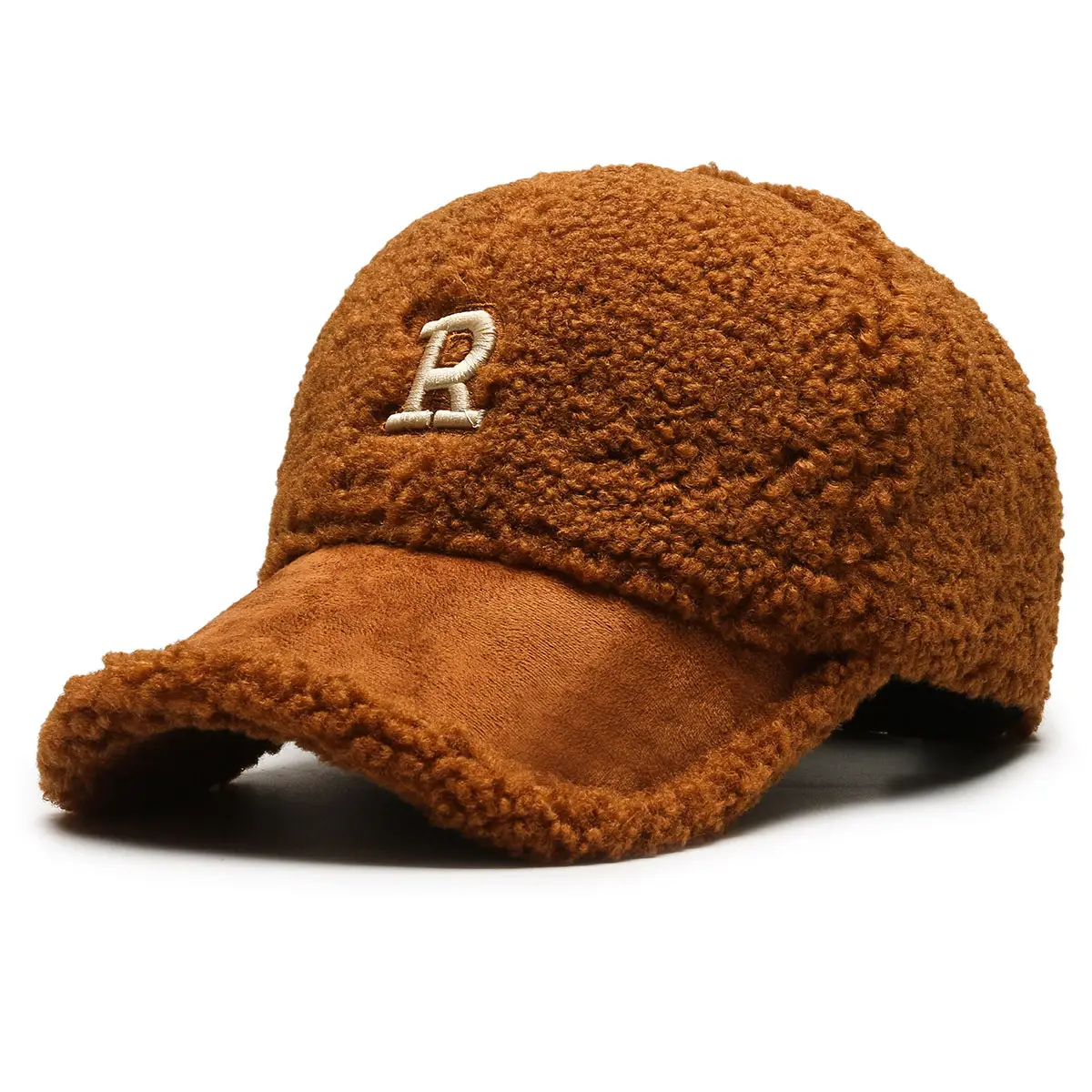 Lamb Wool R Cap Teddy Velvet Warm Baseball Cap