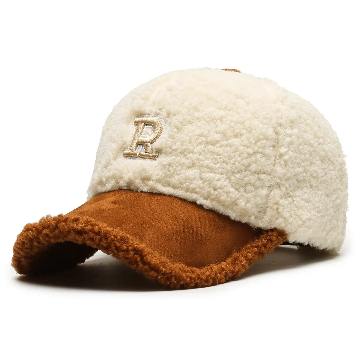 Lamb Wool R Cap Teddy Velvet Warm Baseball Cap
