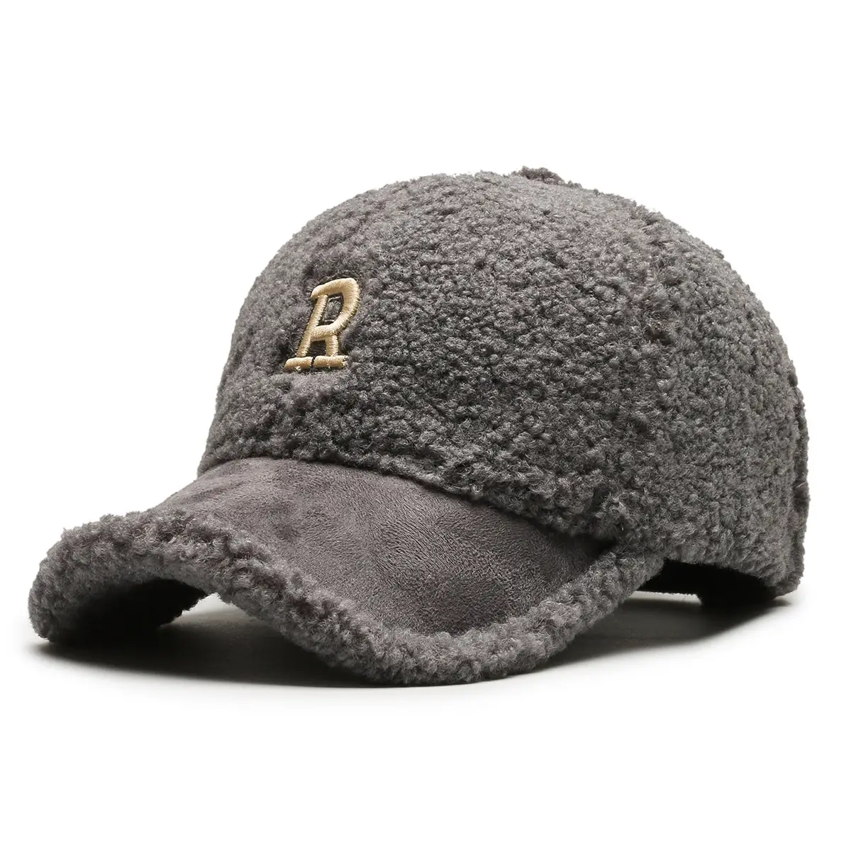Lamb Wool R Cap Teddy Velvet Warm Baseball Cap