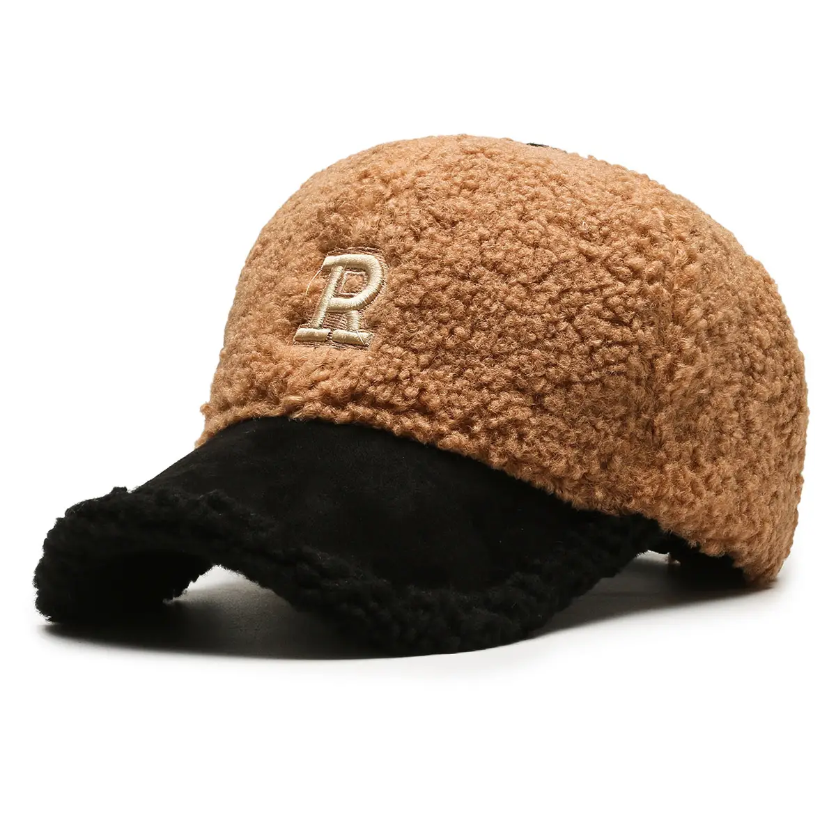 Lamb Wool R Cap Teddy Velvet Warm Baseball Cap