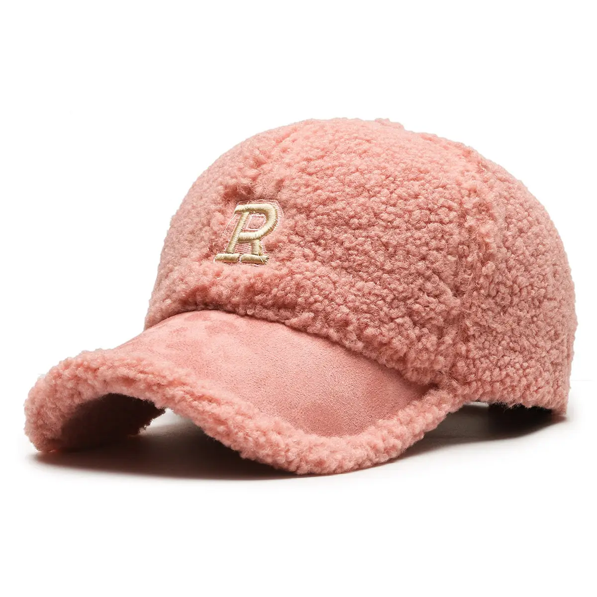 Lamb Wool R Cap Teddy Velvet Warm Baseball Cap