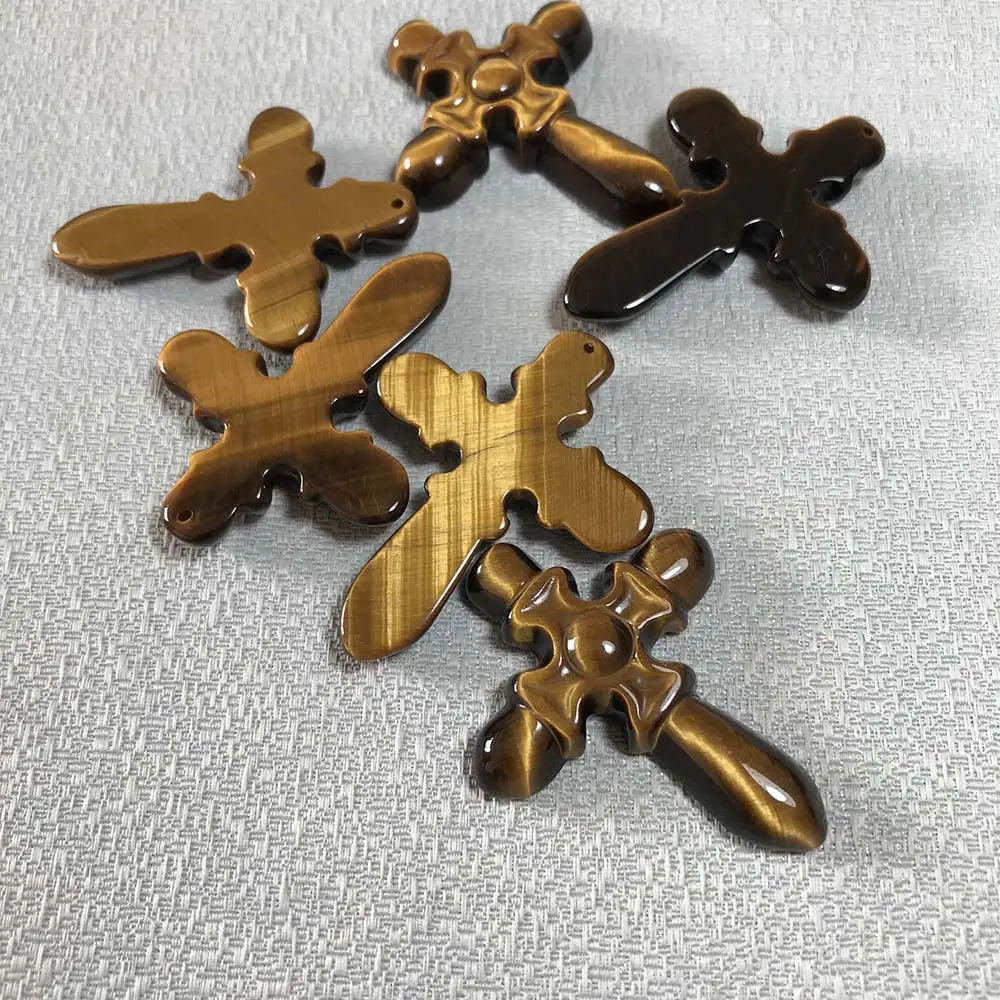 Golden Tiger's Eye Cross Necklace Pendant - Image 4