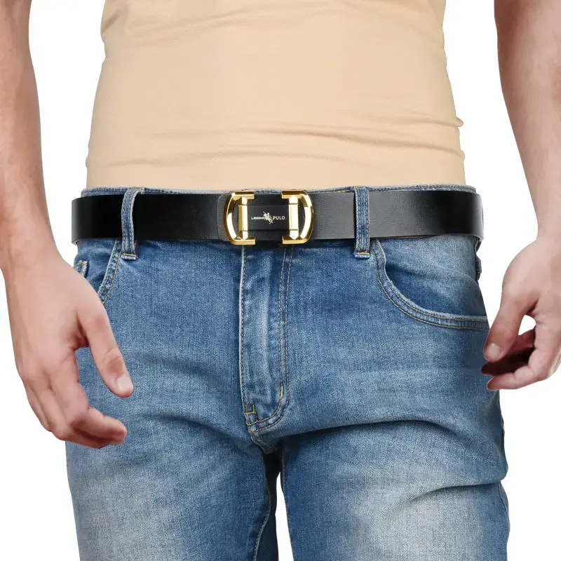 Paul Black Leather Belt with Gold Buckle - Image 5