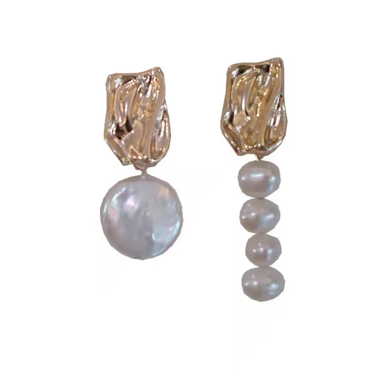 Asymmetric Pearl Earrings for Women Flat Baroque Court Style - Image 5