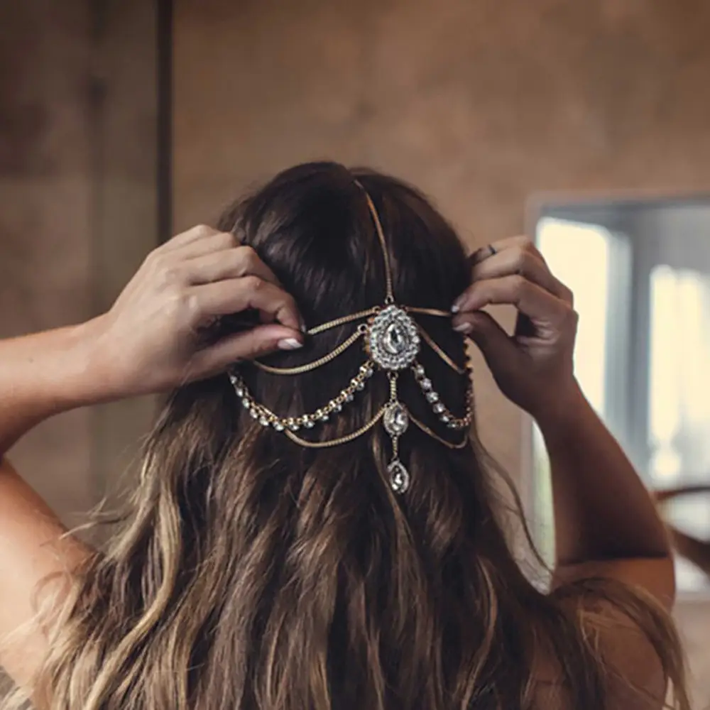 Full Diamond Hair Band with Tassel for Bridal Wear - Image 4