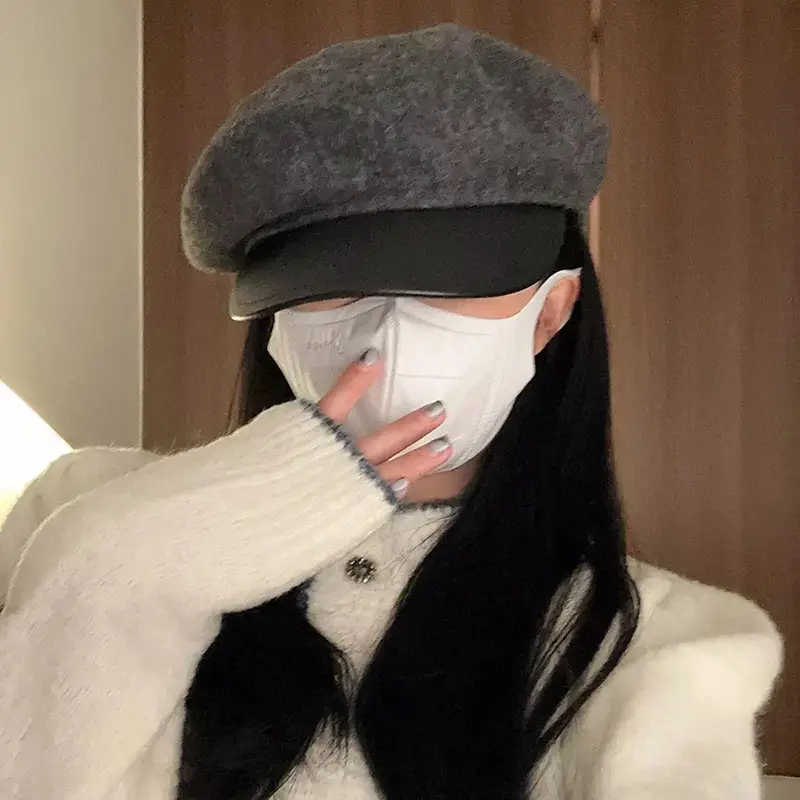 Japanese PU Leather Brim Hat for Women Autumn Winter - Image 3