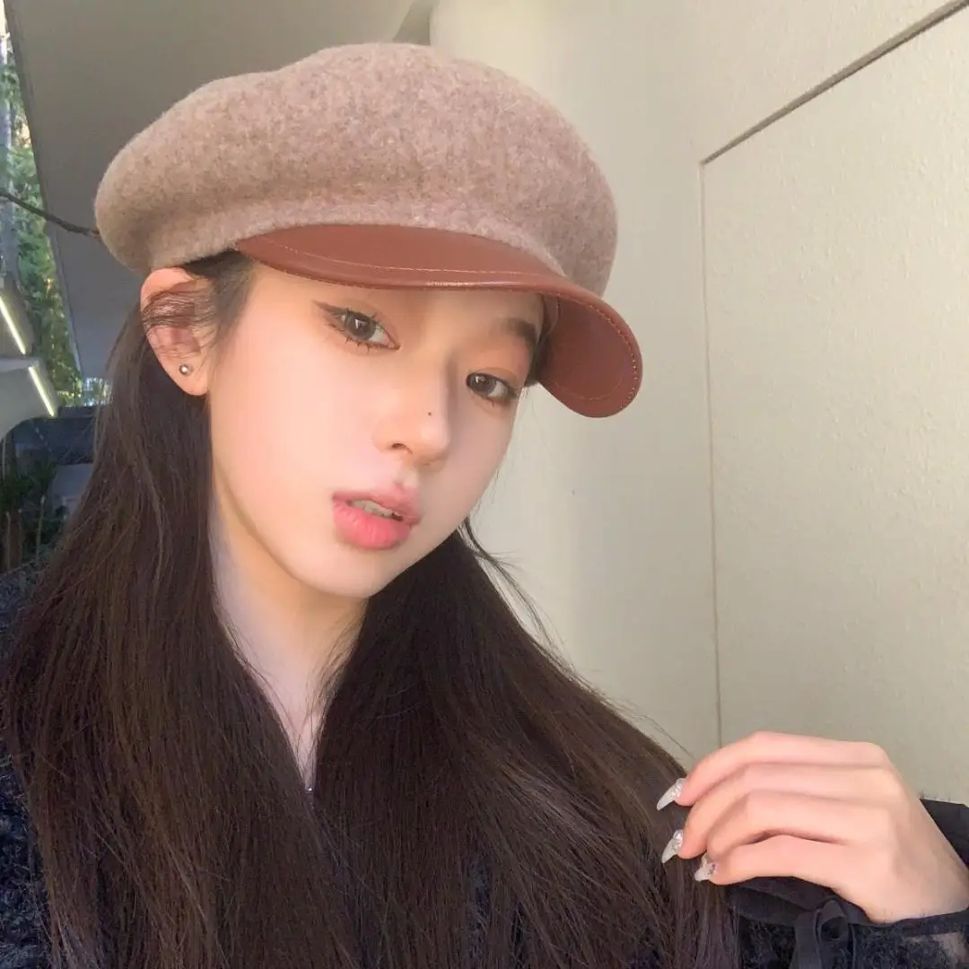Japanese PU Leather Brim Hat for Women Autumn Winter - Image 4