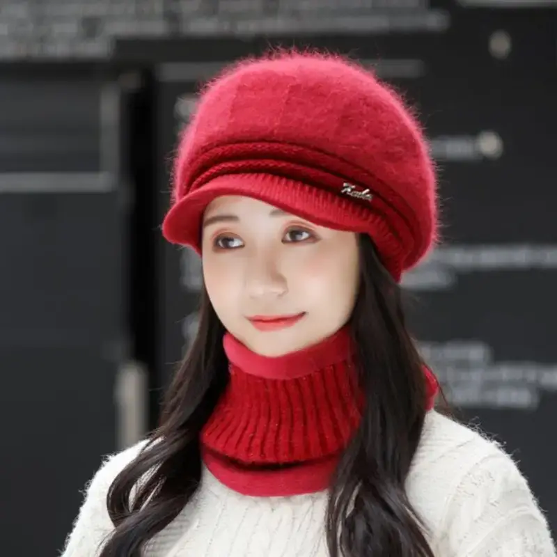 Women's Pink Fleece Winter Hat with Neck Warmer - Image 8