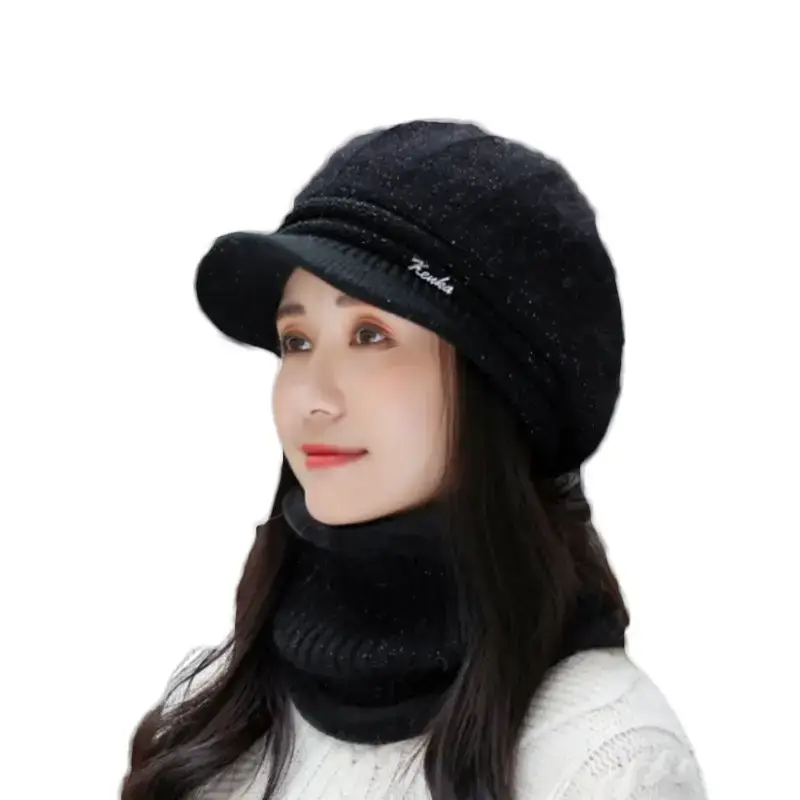 Women's Pink Fleece Winter Hat with Neck Warmer - Image 10