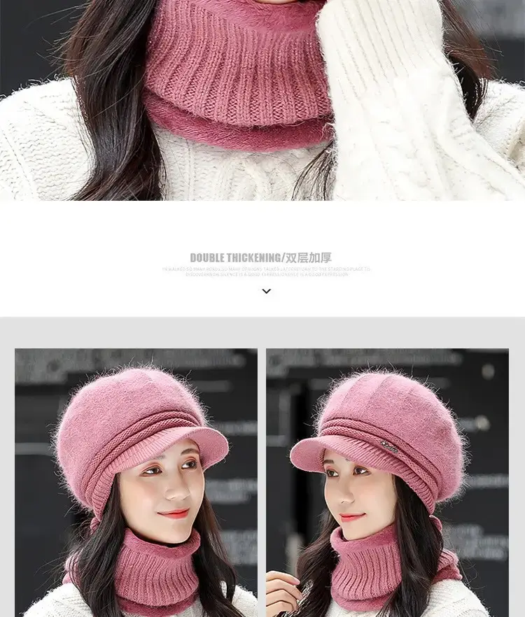 Women's Pink Fleece Winter Hat with Neck Warmer — feature 11