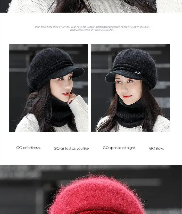 Women's Pink Fleece Winter Hat with Neck Warmer — feature 13