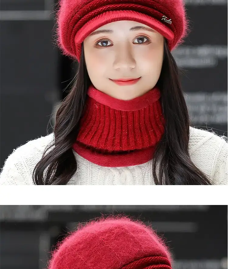 Women's Pink Fleece Winter Hat with Neck Warmer — feature 14