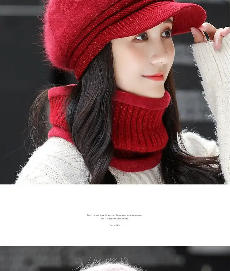 Women's Pink Fleece Winter Hat with Neck Warmer — feature 15