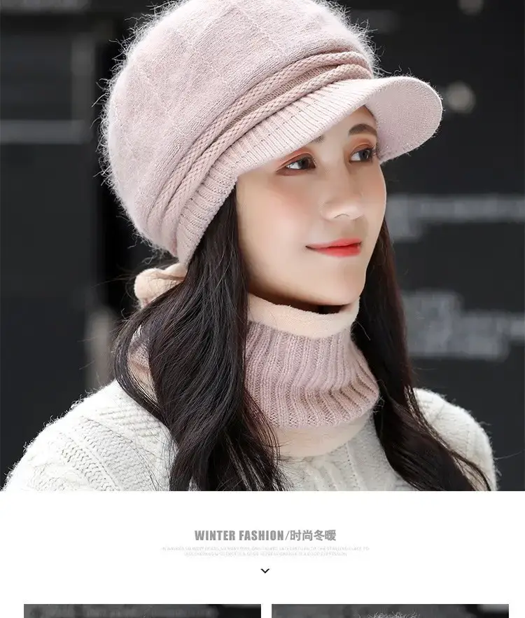 Women's Pink Fleece Winter Hat with Neck Warmer — feature 16