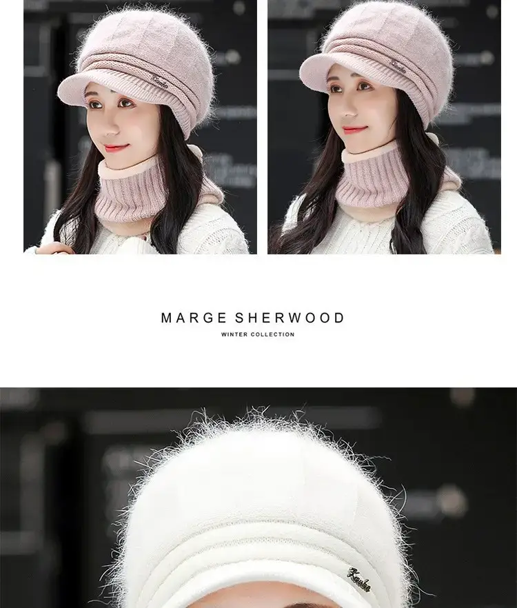 Women's Pink Fleece Winter Hat with Neck Warmer — feature 17