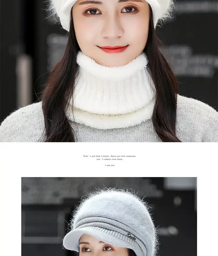Women's Pink Fleece Winter Hat with Neck Warmer — feature 18
