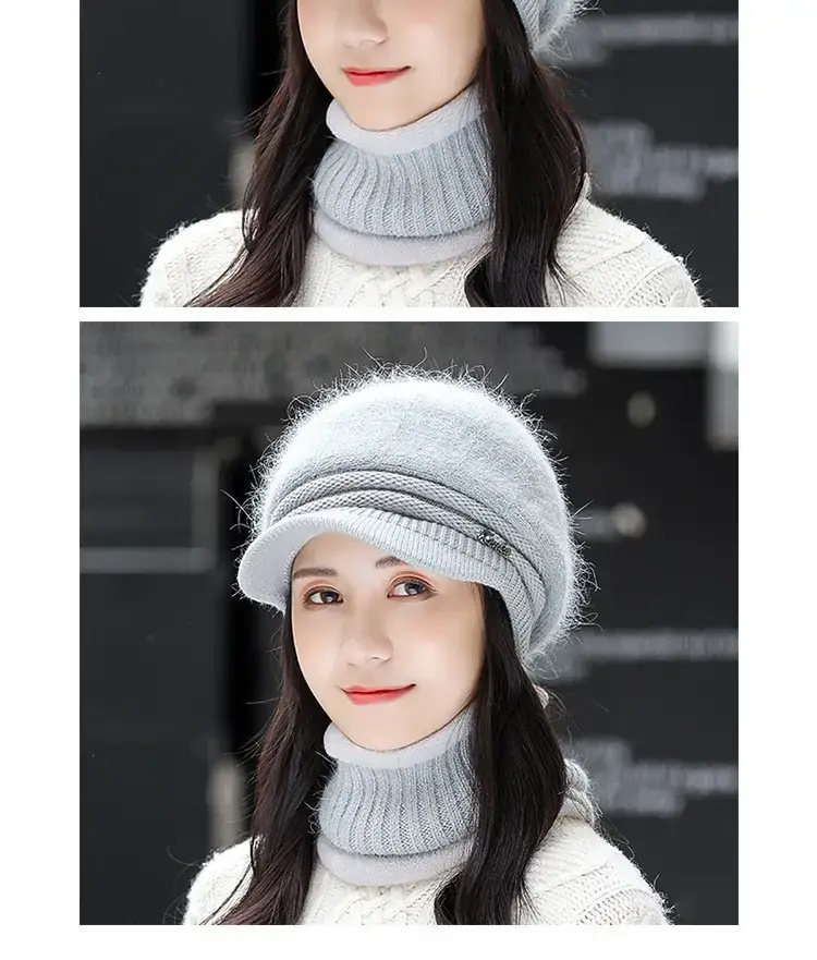 Women's Pink Fleece Winter Hat with Neck Warmer — feature 19