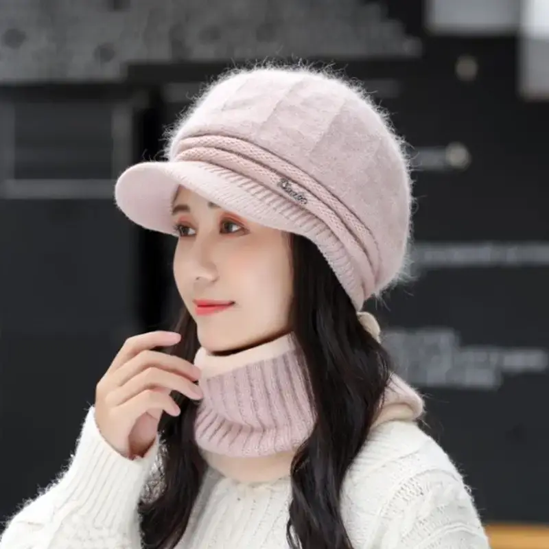 Women's Pink Fleece Winter Hat with Neck Warmer - Image 2