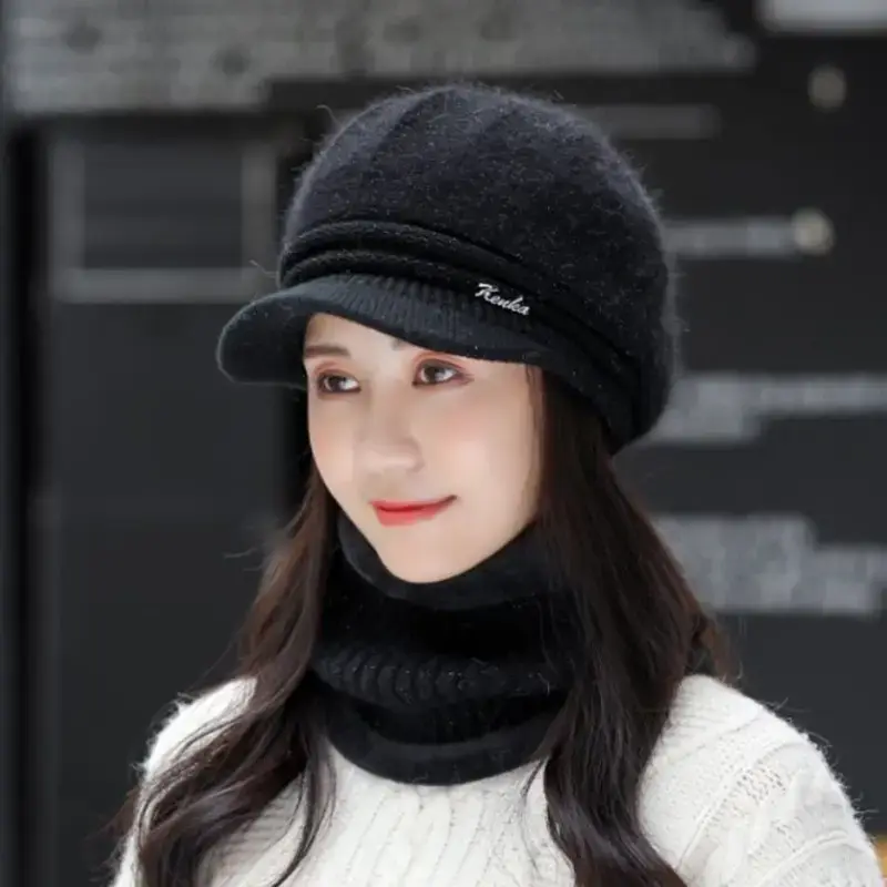 Women's Pink Fleece Winter Hat with Neck Warmer - Image 3