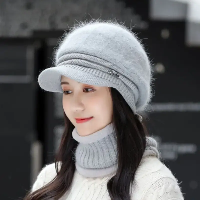 Women's Pink Fleece Winter Hat with Neck Warmer - Image 4