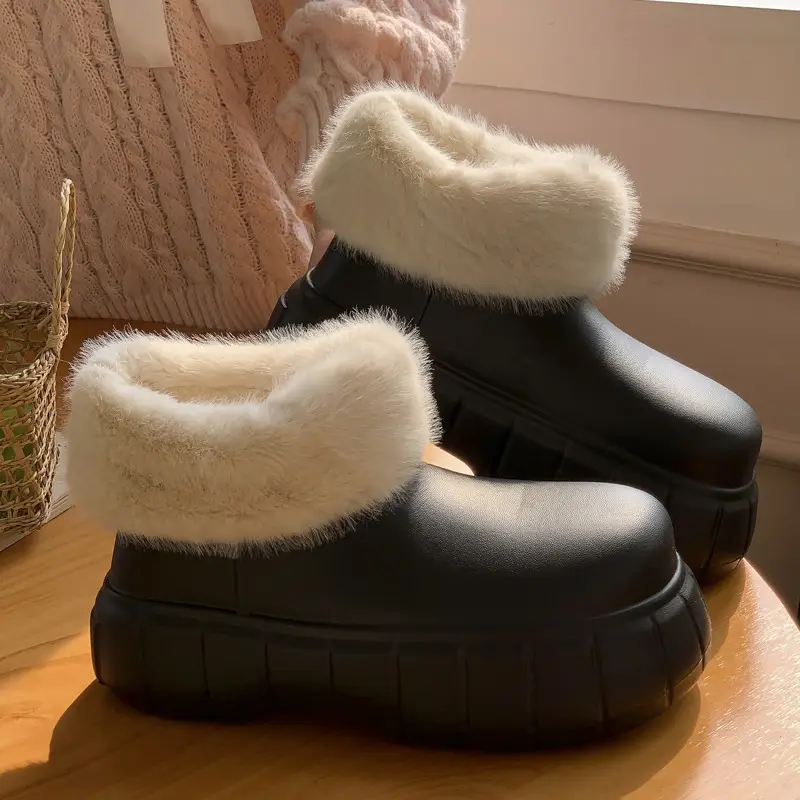Waterproof Slippers with Cotton Lining for Women, Winter Indoor Home Use, Fleece-Lined for Warmth, Eva Comfortable Sole, Suitable for Outdoor Wear, Thick-Soled Cotton Slippers, Non-Slip