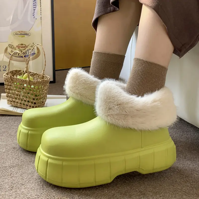Waterproof Slippers with Cotton Lining for Women, Winter Indoor Home Use, Fleece-Lined for Warmth, Eva Comfortable Sole, Suitable for Outdoor Wear, Thick-Soled Cotton Slippers, Non-Slip