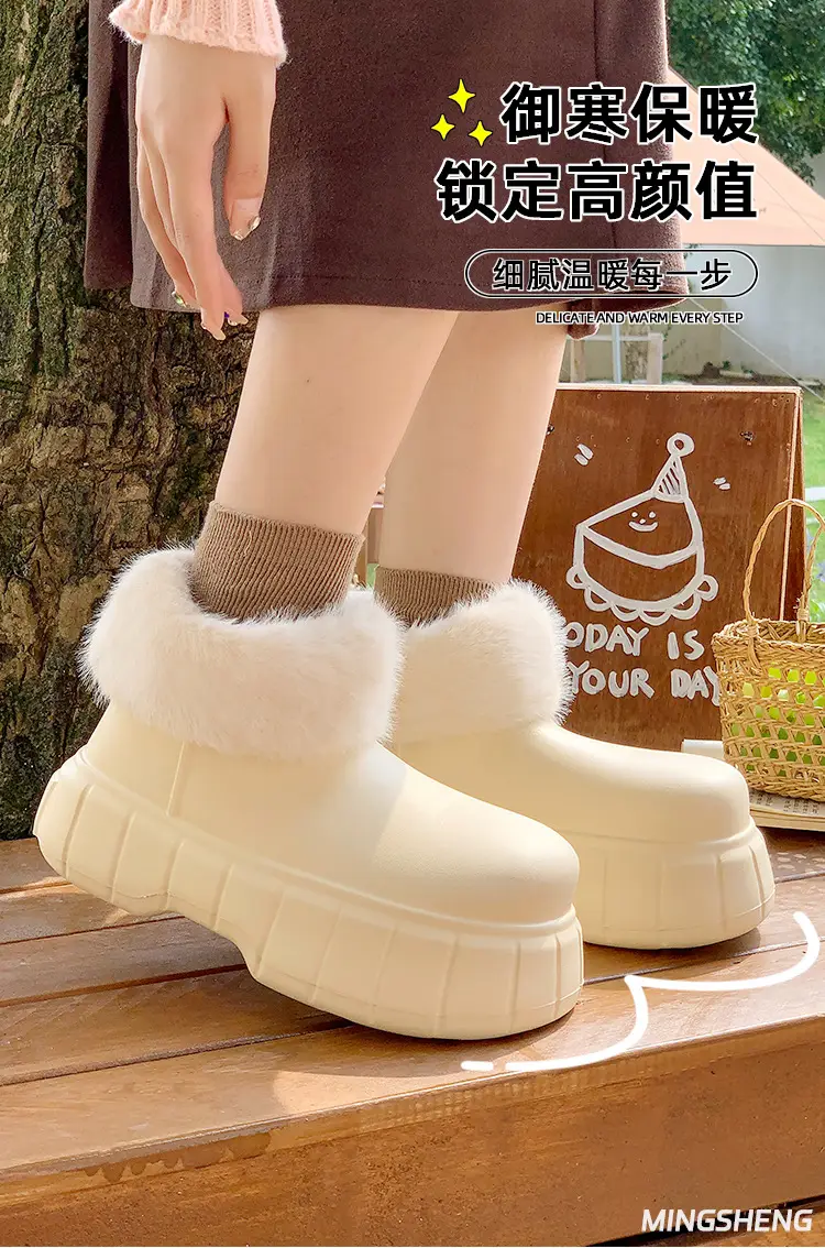 Waterproof Slippers with Cotton Lining for Women, Winter Indoor Home Use, Fleece-Lined for Warmth, Eva Comfortable Sole, Suitable for Outdoor Wear, Thick-Soled Cotton Slippers, Non-Slip — feature 1