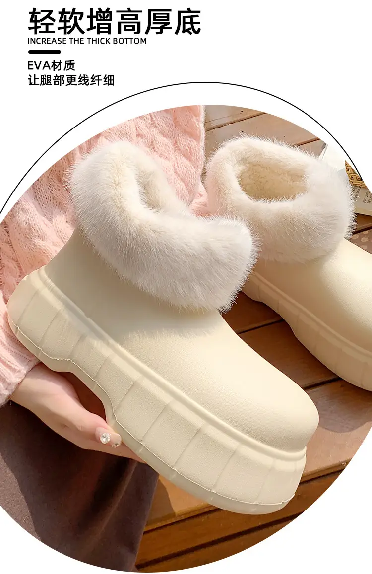 Waterproof Slippers with Cotton Lining for Women, Winter Indoor Home Use, Fleece-Lined for Warmth, Eva Comfortable Sole, Suitable for Outdoor Wear, Thick-Soled Cotton Slippers, Non-Slip — feature 11