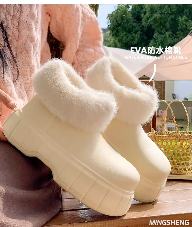 Waterproof Slippers with Cotton Lining for Women, Winter Indoor Home Use, Fleece-Lined for Warmth, Eva Comfortable Sole, Suitable for Outdoor Wear, Thick-Soled Cotton Slippers, Non-Slip — feature 2