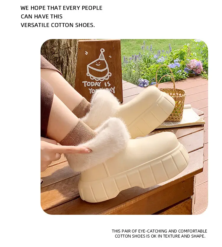 Waterproof Slippers with Cotton Lining for Women, Winter Indoor Home Use, Fleece-Lined for Warmth, Eva Comfortable Sole, Suitable for Outdoor Wear, Thick-Soled Cotton Slippers, Non-Slip — feature 4