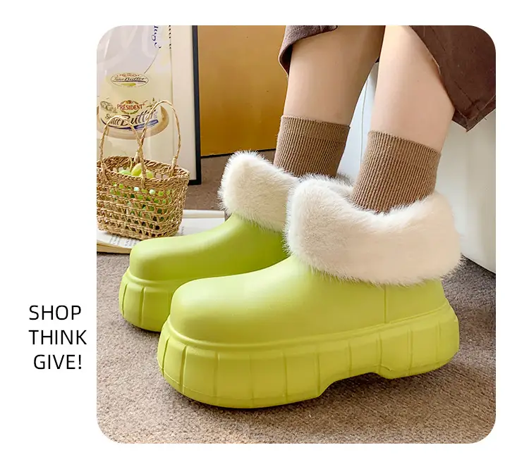 Waterproof Slippers with Cotton Lining for Women, Winter Indoor Home Use, Fleece-Lined for Warmth, Eva Comfortable Sole, Suitable for Outdoor Wear, Thick-Soled Cotton Slippers, Non-Slip — feature 6