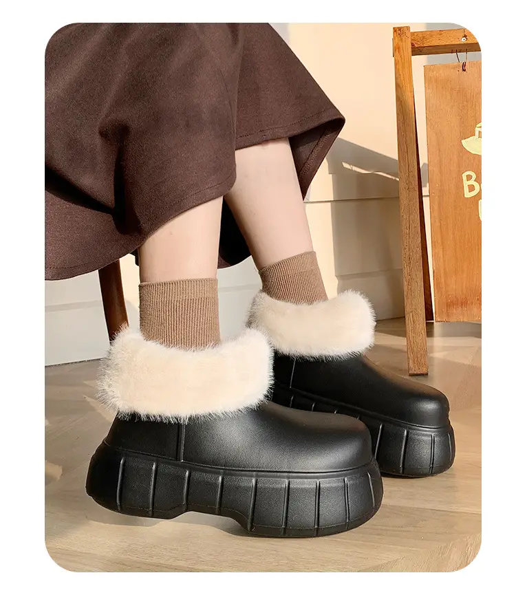 Waterproof Slippers with Cotton Lining for Women, Winter Indoor Home Use, Fleece-Lined for Warmth, Eva Comfortable Sole, Suitable for Outdoor Wear, Thick-Soled Cotton Slippers, Non-Slip — feature 7