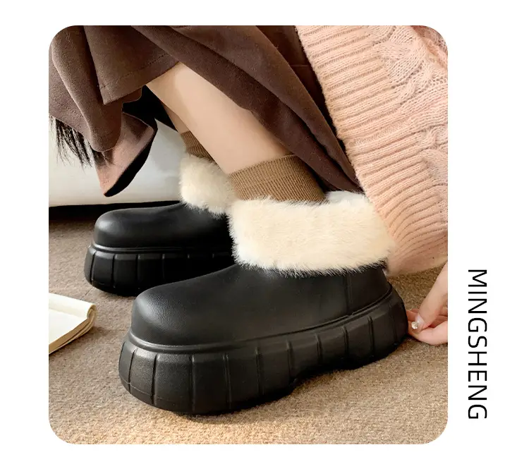 Waterproof Slippers with Cotton Lining for Women, Winter Indoor Home Use, Fleece-Lined for Warmth, Eva Comfortable Sole, Suitable for Outdoor Wear, Thick-Soled Cotton Slippers, Non-Slip — feature 8