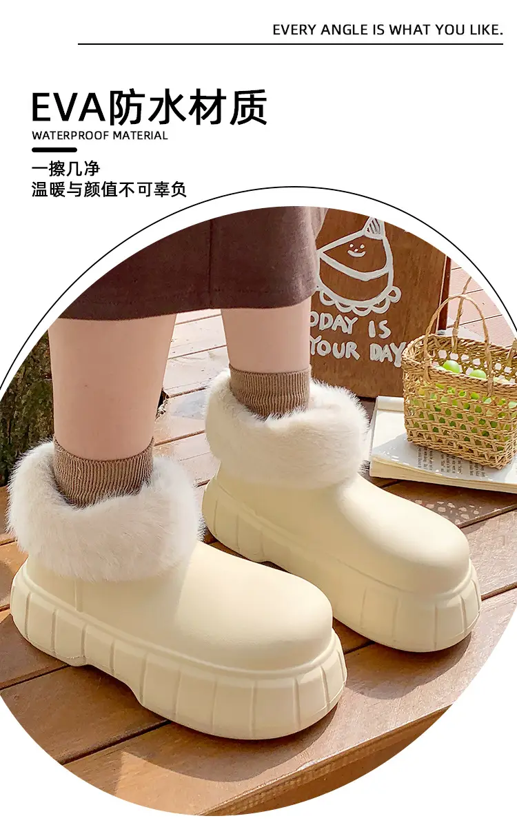 Waterproof Slippers with Cotton Lining for Women, Winter Indoor Home Use, Fleece-Lined for Warmth, Eva Comfortable Sole, Suitable for Outdoor Wear, Thick-Soled Cotton Slippers, Non-Slip — feature 9
